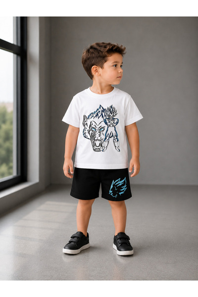Eşofmancım Boy's Summer Sweat-Proof Combed Cotton Suit with Shorts