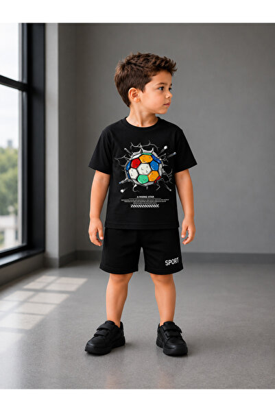 Eşofmancım Boy's Summer Sweat-Proof Combed Cotton Suit with Shorts