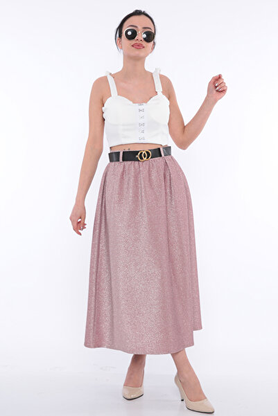 FIRST STYLE Elegant Turkish Skirt in Pink with a Soft Sheen Adds a Charming L...