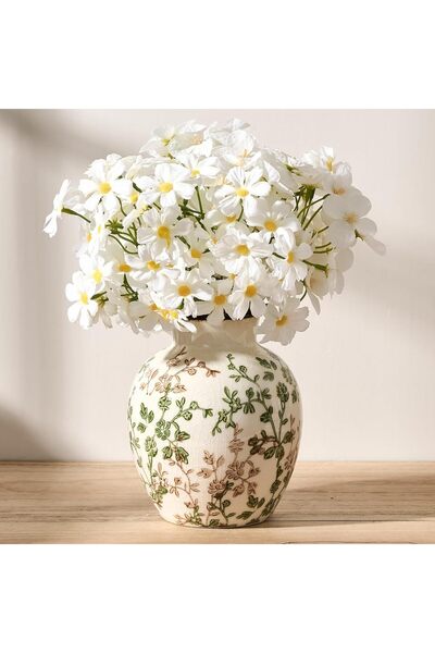 OEM Vază antică verde și bej, 14,6 cm, cu design floral Chinoiserie, vază cer...