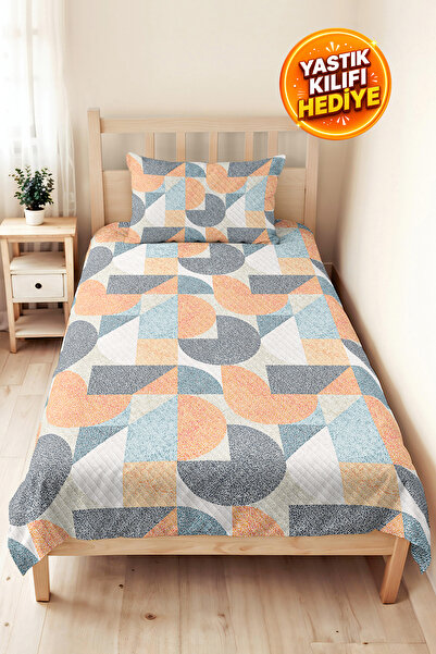 Evimde Bambaşka Orange Geometric Modern Young Room Single Pique Set-Blue Gray...