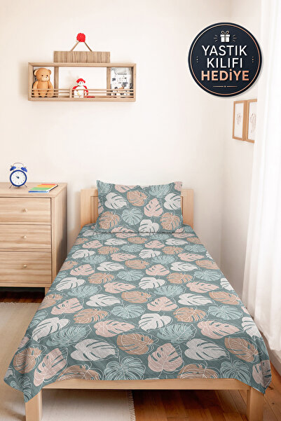 Evimde Bambaşka Tropical Leaf Green Young Room Single Pique Set - Modern Powd...