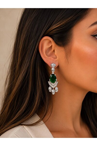 ANKA JEWELLRY Women's Steel Emerald Green Crystal Stone Dangle Earrings