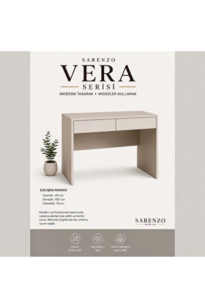 Sarenzo Vera Çalışma Masası Kum Beji Modern Makyaj Masası