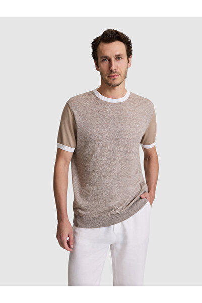 Cacharel Mink Regular Fit Crew Neck Linen Blend Knitwear T-Shirt 50320667-Vr052