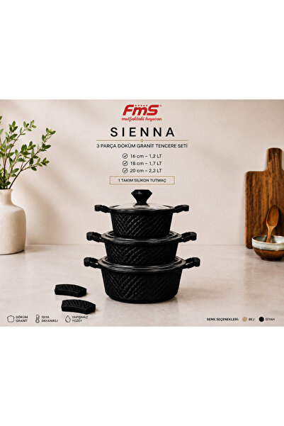 FMS Sienna 3-Piece Cast Granite Casserole Set |   Flame-Resistant Non-Stick S...