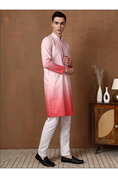 Devoiler Mens Ombre Thread Work Cotton Kurta Set