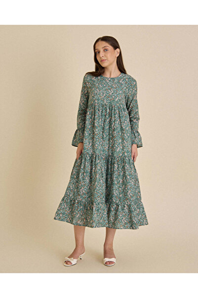 REDTAG Senior Girls Green Floral Poplin Dress