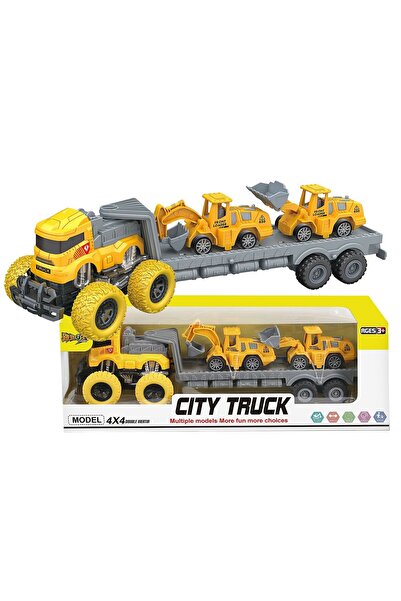 ToyMarkt Φορτηγό Τριβής + 2 Οχήματα Κατασκευών με Μηχανισμό Οπισθέλκουσας Κίν...