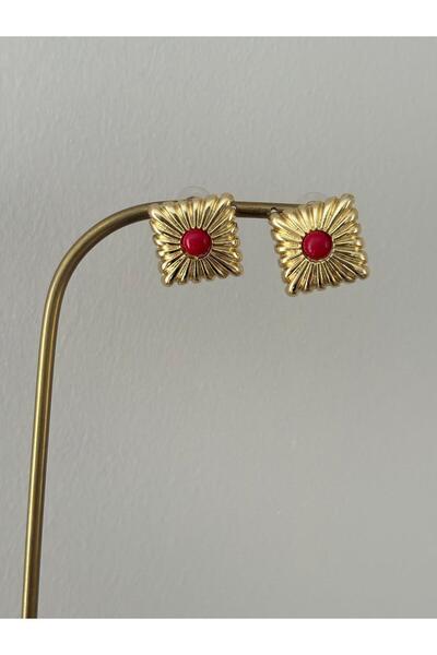 FASHION Special Design Vintage Square Red Stone Gold Earrings