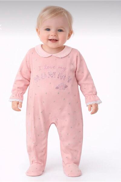 aykidsclup Baby Girl Powder Jumpsuit “I Love My Mummy” Printed Collared Lace ...