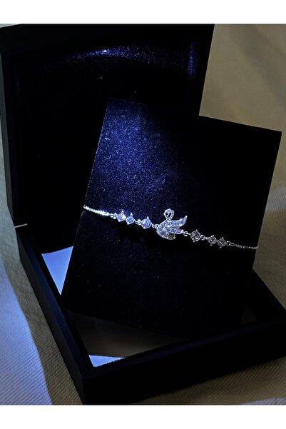 bijoux uniques özel hediyelik ışıklı kutuda gümüş kaplama kuğu bileklik