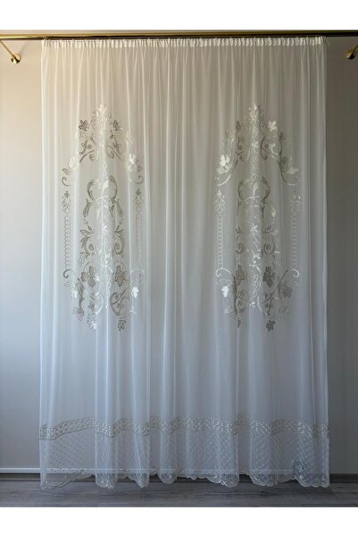 CASA NATURALE Tulle Curtain,Classic Embroidery on Greek Background Tulle
