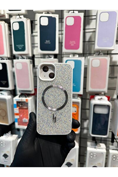 TAK Bİ KILIF iPhone 13 14 15 Uyumlu Kılıf MagSafe Uyumlu Simli Taşlı Manyetik...