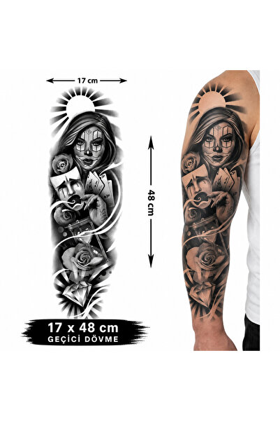 medink tattoo 2 Hafta kalıcı Palyaço makyajlı kadın desen Tam Kol Kaplama Geç...