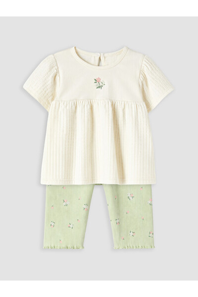 LC Waikiki Rmz Gi̇yi̇m Farkiyla Flower Embroidered Baby Girl Set