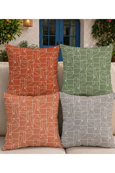 fdm desıgn Modern Geometrik Soyut Desenli Çift Taraf Baskılı 4'lü Dekoratif K...