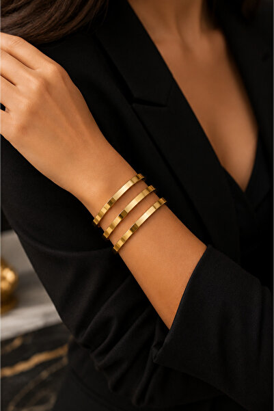 Adata Jewelry Kalın Ajda Bilezik 3 Adet Gold Renk Kaplama