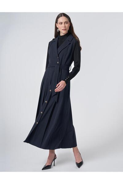 Kayra Stripe Pattern Gilet Dark Navy Blue