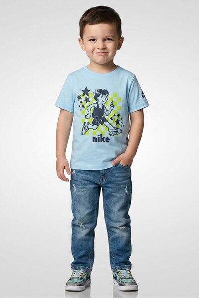 Nike Toddlers Boy Short Sleeve Graphic Print T-Shirt, Light Blue
