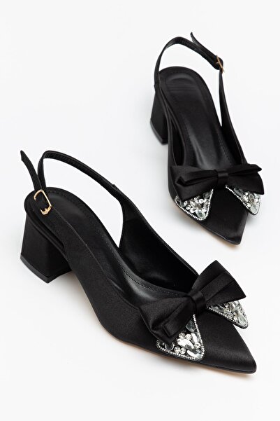 Hayalimdeki Ayakkabı Vesper Women's Black Satin Stone Buckle Casual Classic H...