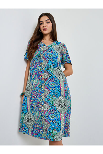 Take Two By Styli Paisley Print Short Sleeve Midi Dress