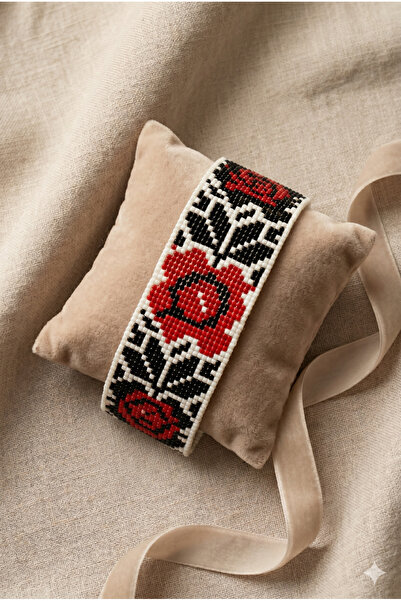 ZGNOVA Handmade Miyuki Beaded Rose Motif Thick Bracelet