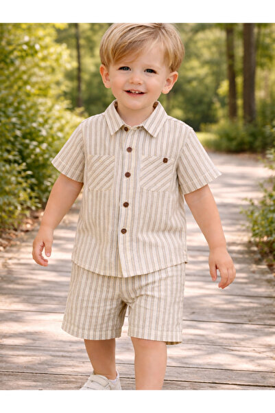 Victor and Jane By Styli Boys Striped Shirt and Shorts Set