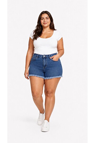 GERONİS Large Size Blue Color Tassel Women's Shorts