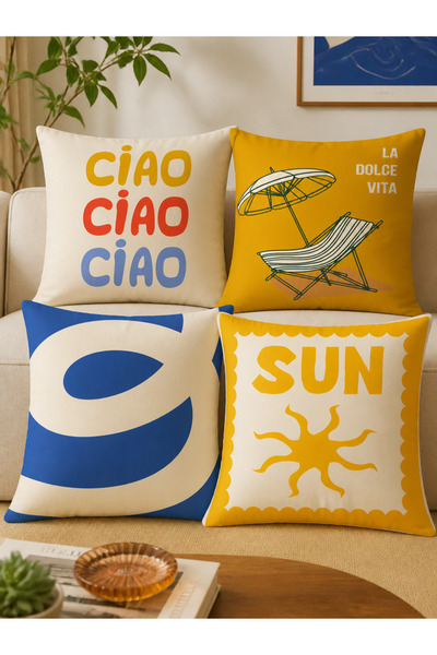 LadiesHome Summer Themed 4-Piece Throw Pillow Covers, 43X43 Cm, Double-Sided ...