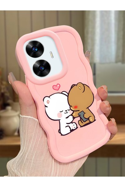 Hontinga Realme C55 Compatible Case Camera Protective Pink Silicone Couple Ph...