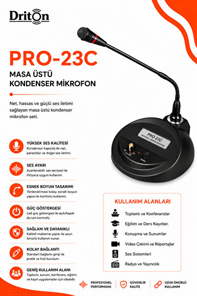 DRİTON PRO-23C SES AYARLANABİLİR MASAÜSTÜ KÜRSÜ MİKROFON