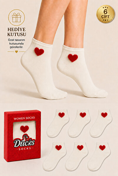 Ducks Socks جوارب نسائية بنقشة قلب، جوارب قطنية معبأة في علبة، 6 قطع، جوارب ب...