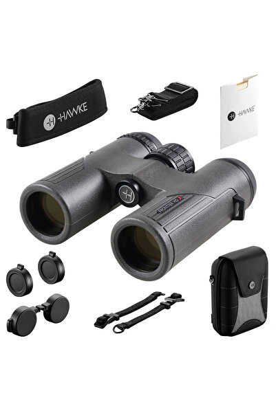 Hawke Binoclu Frontier HD X 8x32, gri, set cu husa si curea de gat