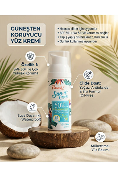 Genel Markalar HOMM BİTKİSEL Yüksek Korumalı Yüz İçin Güneş kremi 50ml