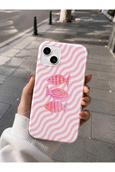 OVADA İphone 13/14/15 Uyumlu Renk Geçişli Balık Desenli Soft Kadife Telefon K...