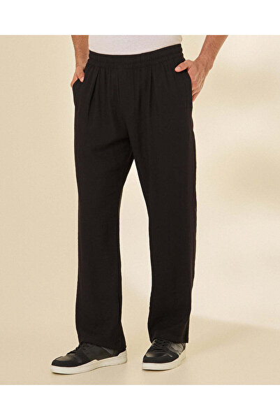 REDTAG Men Black Relaxed Fit Viscose Pull-On Trousers