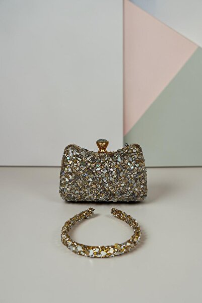 DNC Art&Deco Gray Gold Sparkling Evening Dress Bag Portfolio with Crown Gift ...