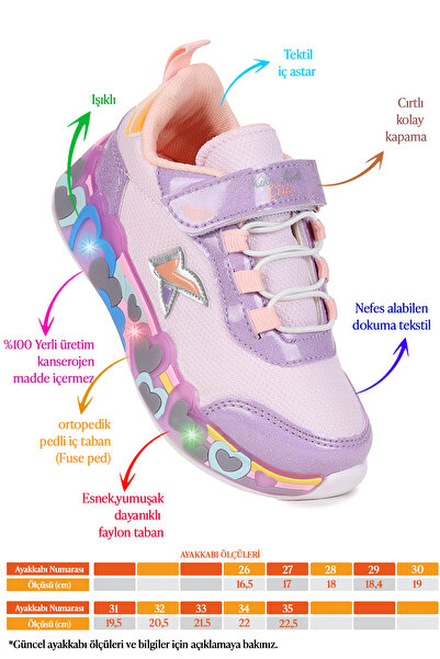 Kiko Kids Heart Işıklı Günlük Cırtlı Kız Çocuk Spor Ayakkabı
