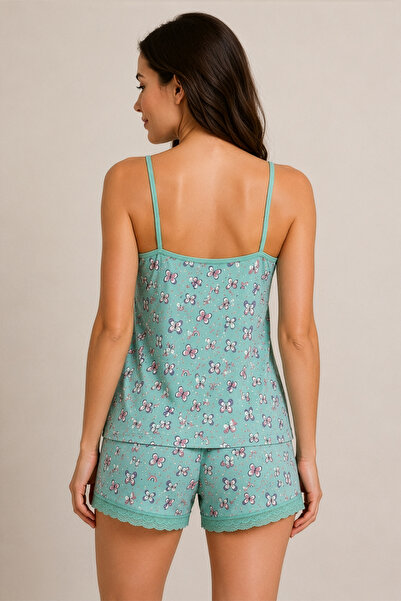 HNX Kadın Desenli İp Askılı Şortlu Pijama Takım