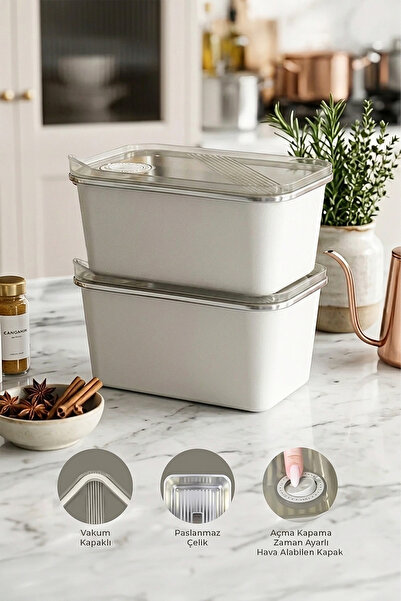 Kitchen Life 2-Piece Stainless Steel Vacuum Storage Container, Oven and Cake ...