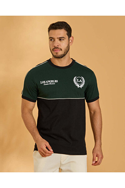 REDTAG Men Green Varsity T-Shirt