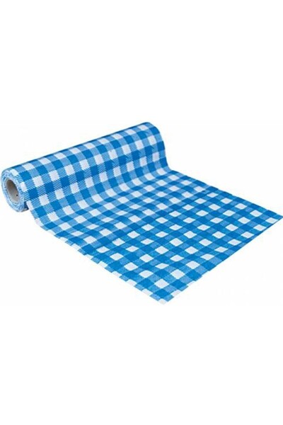 Regron Tek Kullanımlık Kağıt (1 ADET) Masa Örtüsü 100x120 cm Mavi Kareli Desenli, Baby Shower, Piknik, Eğlence,