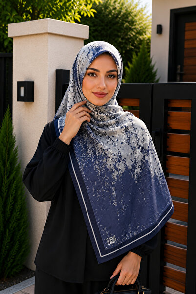 İmajButik Navy Blue Patterned Cotton Shawl
