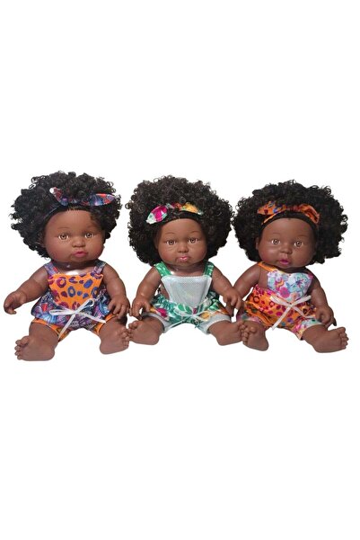 Genérico Cute Face African Girl Doll Safe Materials Soft Vinyl Rooted Hair fo...