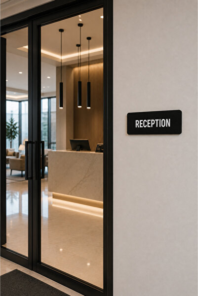 Happynesso Black Plexiglass Sign with the Word "Reception" from the Orientati...