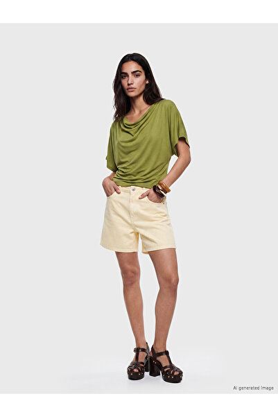 LC Waikiki Yellow High Waist Women's Jean Shorts