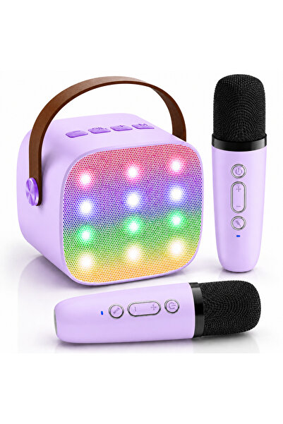 Companiero Boxa Karaoke Pentru Copii Cu 2 Microfoane Wireless, Bluetooth, Lum...