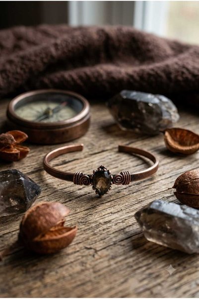 DOĞA KUTUSU Zultanite Natural Stone, Compatible with Gemini, Libra, and Scorpio Signs, Casual, Vintage, Copper Women's Bracelet