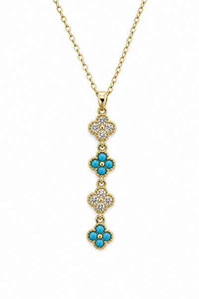 Jack Ferrero Yellow Tone Steel Clover Motif Turquoise and Zircon Stone Women'...